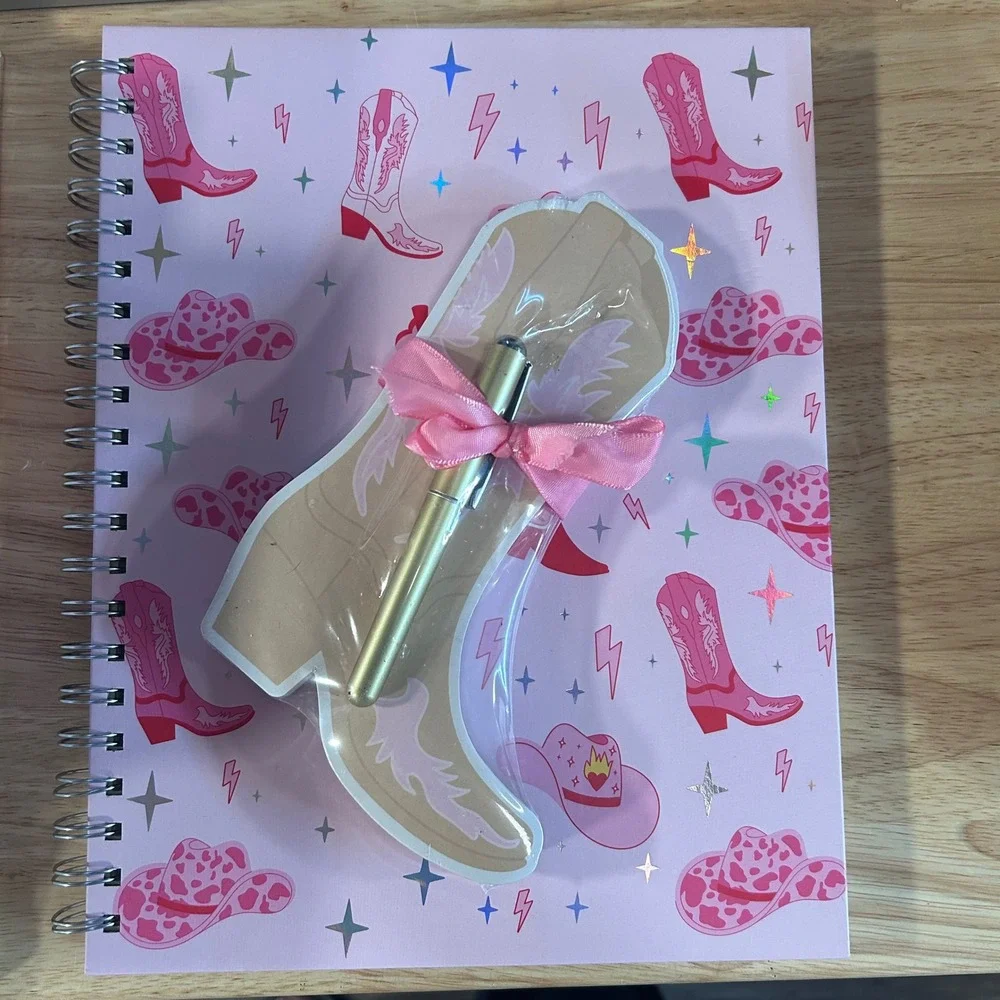 OCS Designs‎ Pink Cowboy Boots Hats Lightning Spiral Notebook Journal Pens New